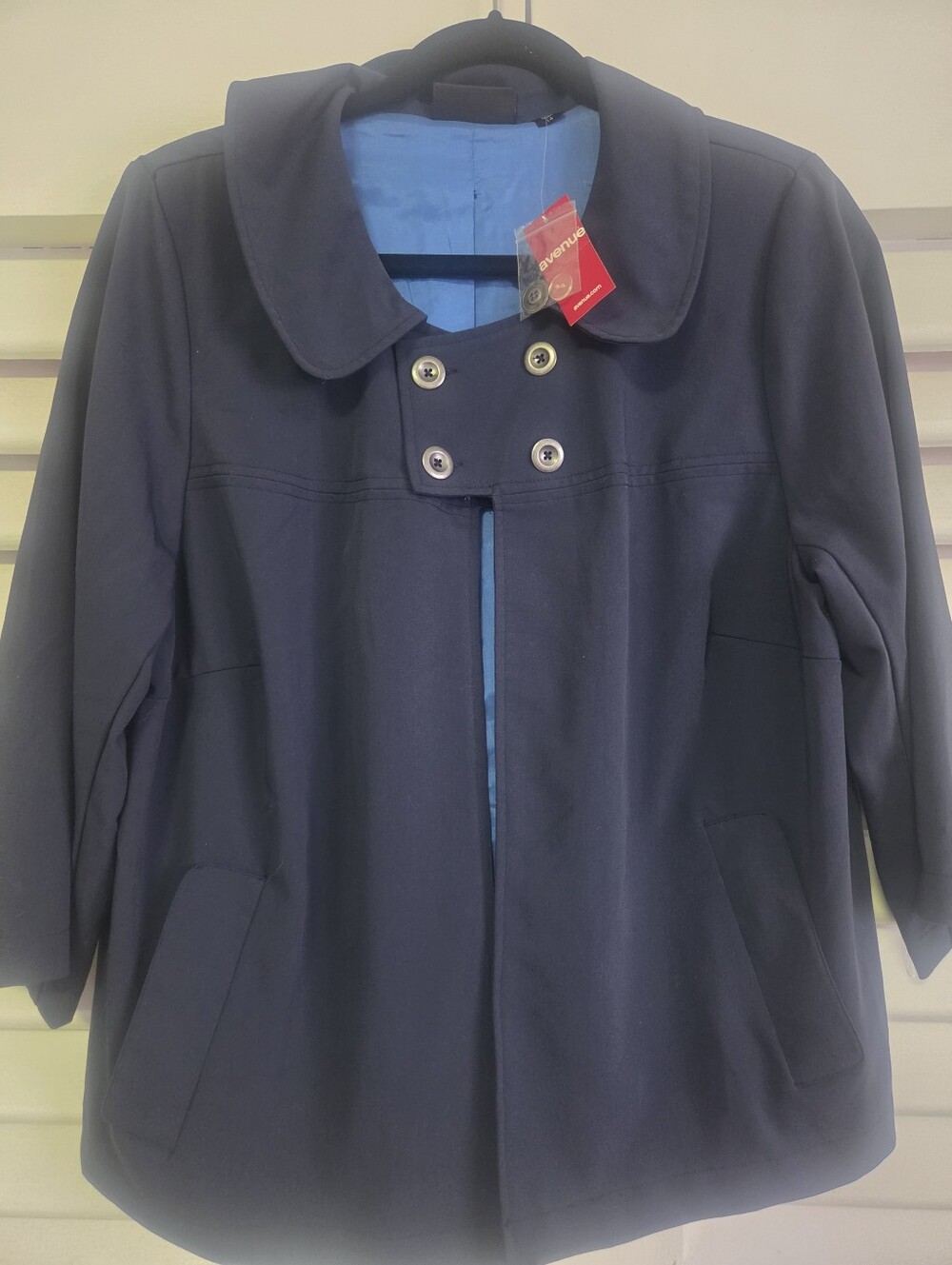 Avenue Navy Double-Breasted Peacoat with Peter Pan Collar